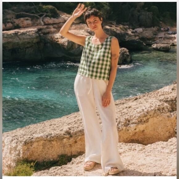 FOR DAYS 100% Organic Cotton Wide Leg White Lounge Pants with Pockets Size M - Picture 1 of 5